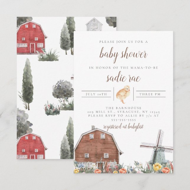 Invitación a Baby Shower de Farmhouse Barn Yard Bo (Anverso / Reverso)