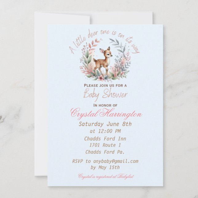 Invitación a Baby Shower de Fawn (Anverso)