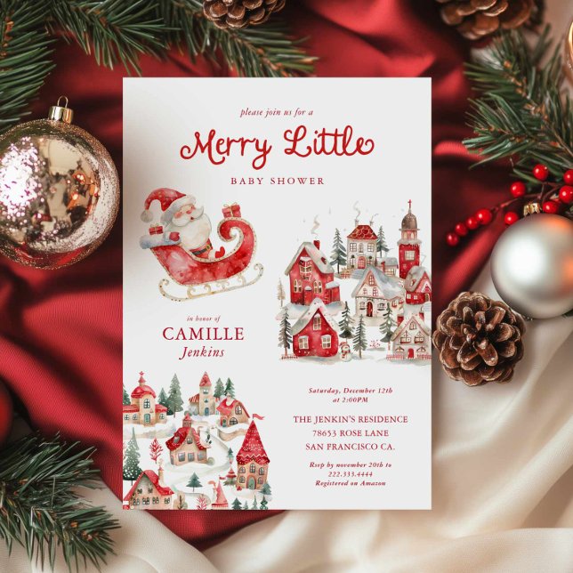 Invitación a Baby Shower de Feliz Pequeños Navidad (Merry Little Christmas Baby Shower - Gender Neutral Winter Baby shower invite)