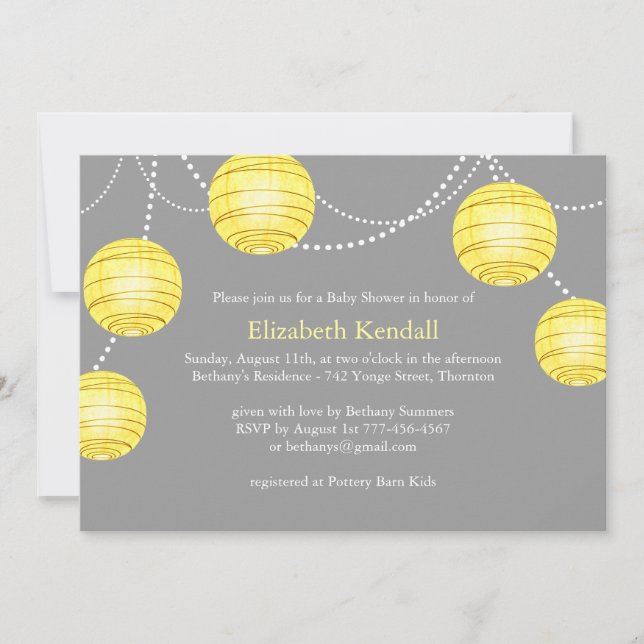 Invitación a Baby Shower de Fiesta amarillo Lanter (Anverso)