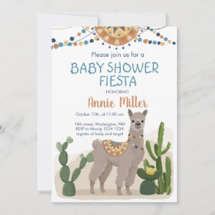 Invitación a Baby Shower de Fiesta Cactus Llama