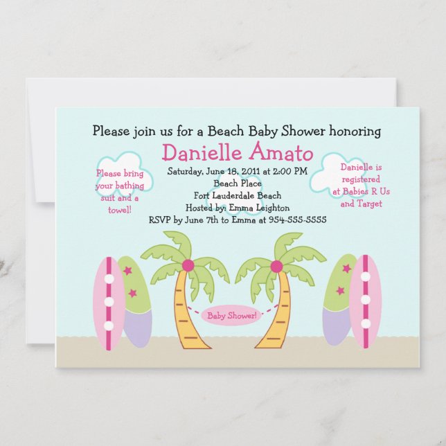 Invitación a Baby Shower de Fiesta de playa (Anverso)
