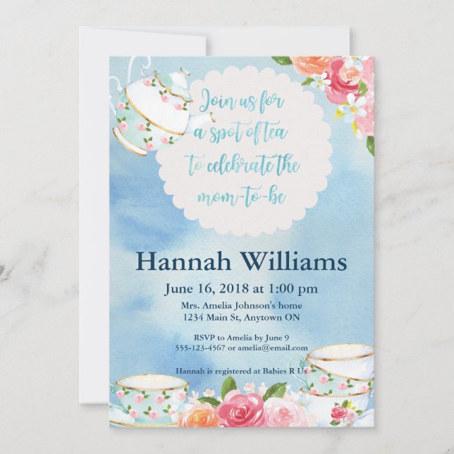 Invitación a Baby Shower de Fiesta de té (Anverso)