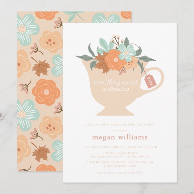 Invitación a Baby Shower de Fiesta de té (Anverso / Reverso)