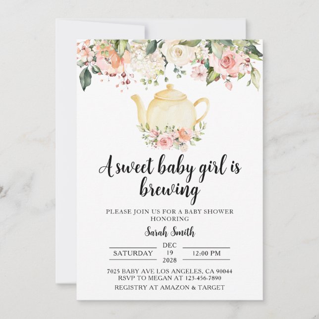 Invitación a Baby Shower de Fiesta de té (Anverso)