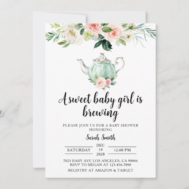 Invitación a Baby Shower de Fiesta de té (Anverso)