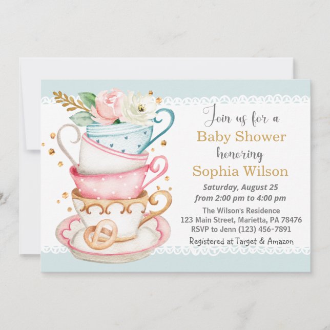 Invitación a Baby Shower de Fiesta de té (Anverso)