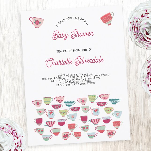 Invitación a Baby Shower de Fiesta de té (Tea Party baby shower invitation postcard)