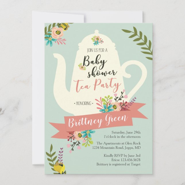 Invitación a Baby Shower de Fiesta de té (Anverso)