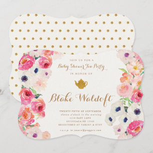 Invitación a Baby Shower de Fiesta de té con flore