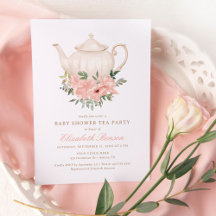 Invitación a Baby Shower de Fiesta de té con flore
