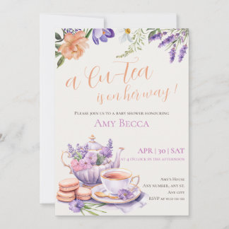 Invitación a Baby Shower de Fiesta de té | Púrpura