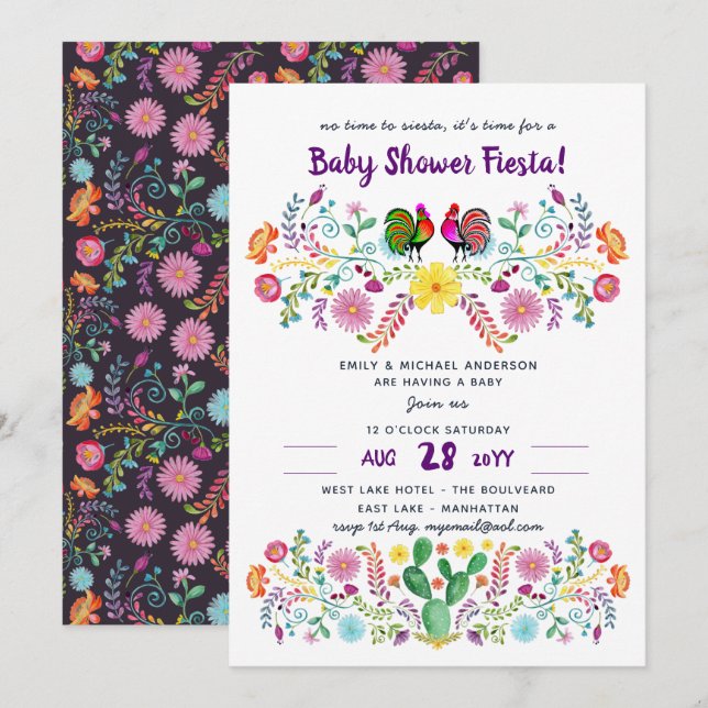 Invitación a Baby Shower de FIESTA en México (Anverso / Reverso)
