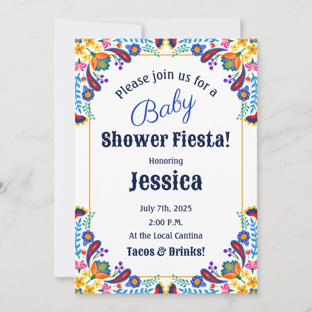 Invitación a Baby Shower de Fiesta Floral Mexicana (Anverso)