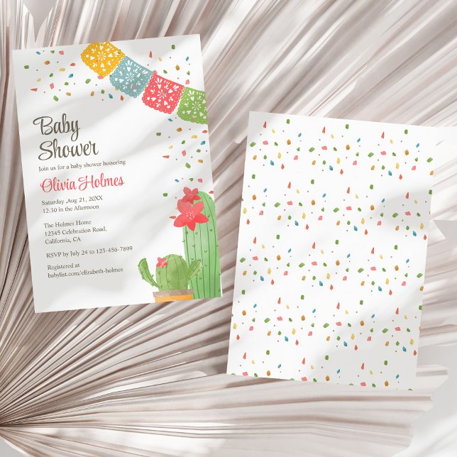Invitación a Baby Shower de Fiesta Mexicana Baby S (Fiesta Mexicana Baby Shower Invitation Baby Shower on a dry white fan palm leaf.)