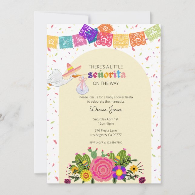 Invitación a Baby Shower de Fiesta Senorita (Anverso)