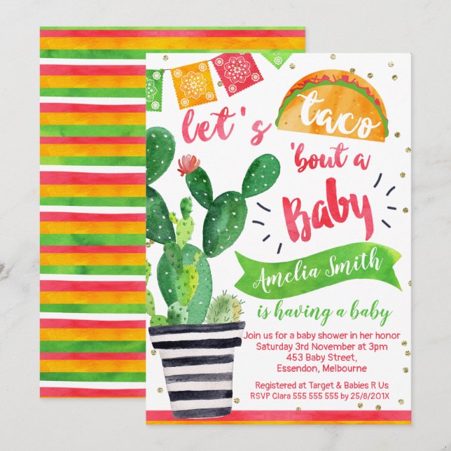 Invitación a Baby Shower de Fiesta Taco (Anverso / Reverso)