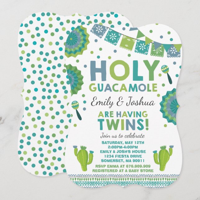 Invitación a Baby Shower de Fiesta Twin (Anverso / Reverso)