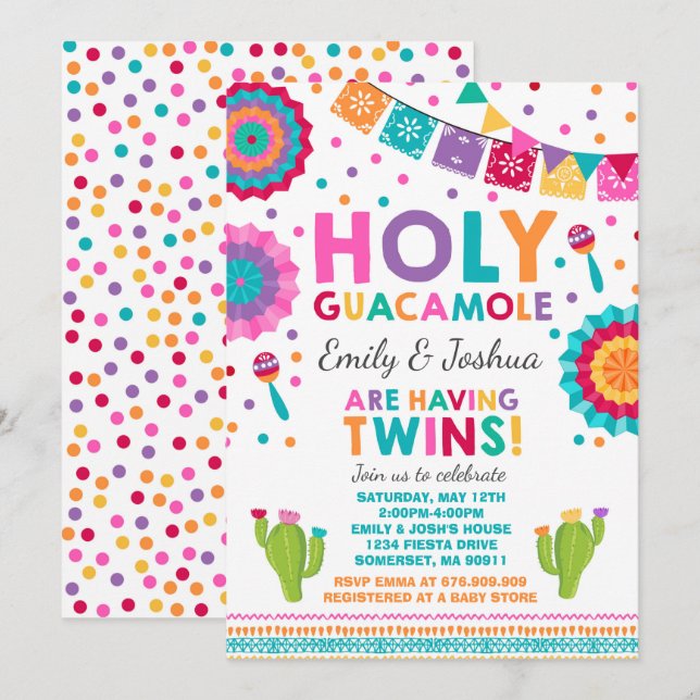 Invitación a Baby Shower de Fiesta Twin (Anverso / Reverso)