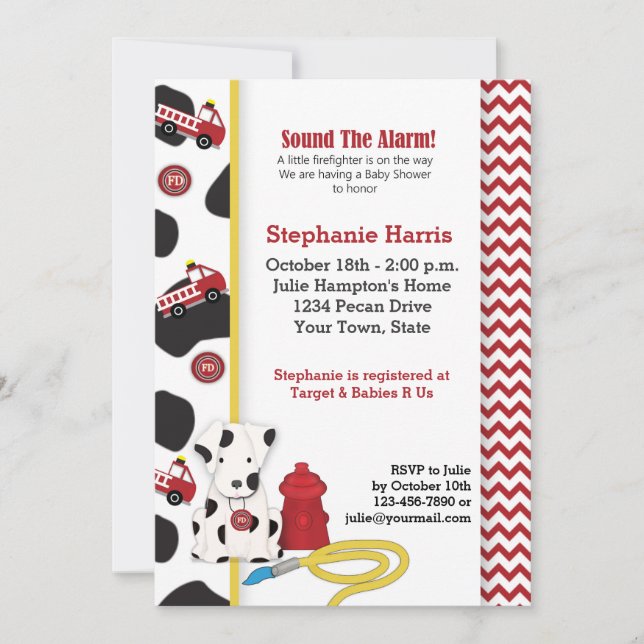 Invitación a Baby Shower de Fireman (Anverso)