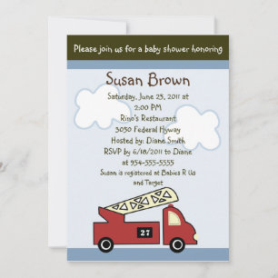 Invitación a Baby Shower de Firetruck 27 del motor