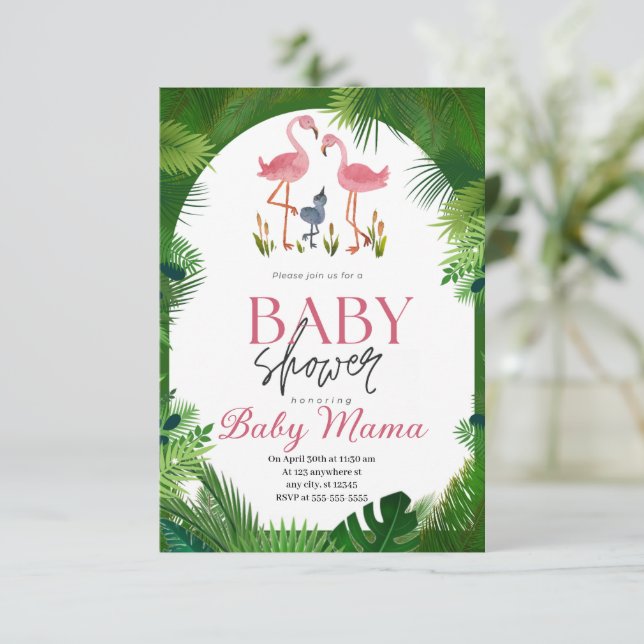 Invitación a Baby Shower de Flamingo (Anverso de pie)