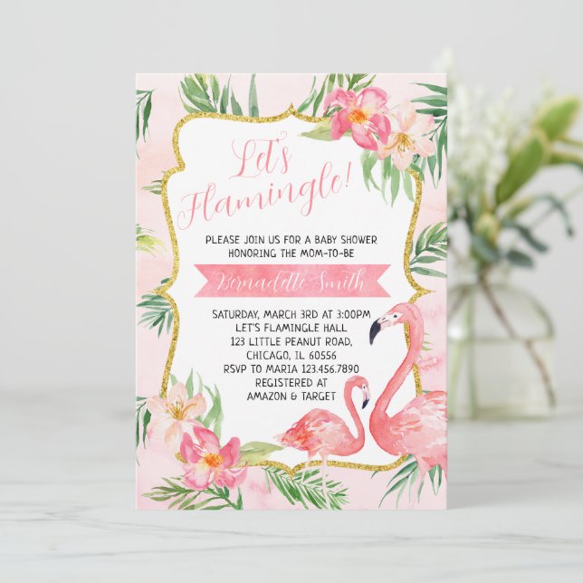 Invitación a Baby Shower de Flamingo (Anverso de pie)