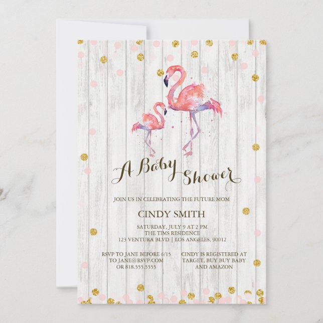 Invitación a Baby Shower de Flamingo (Anverso)