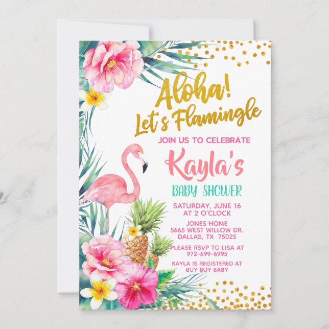 Invitación a Baby Shower de Flamingo (Anverso)