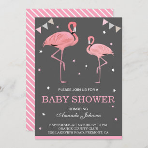 Invitación a Baby Shower de flamingo rosado