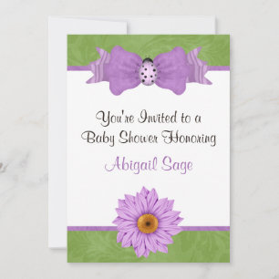 Invitación a Baby Shower de Flor, Bow y Ladybug