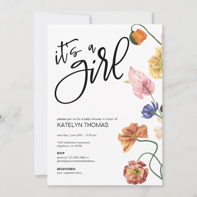 Invitación a Baby Shower de Flor Floral Brillante (Anverso)