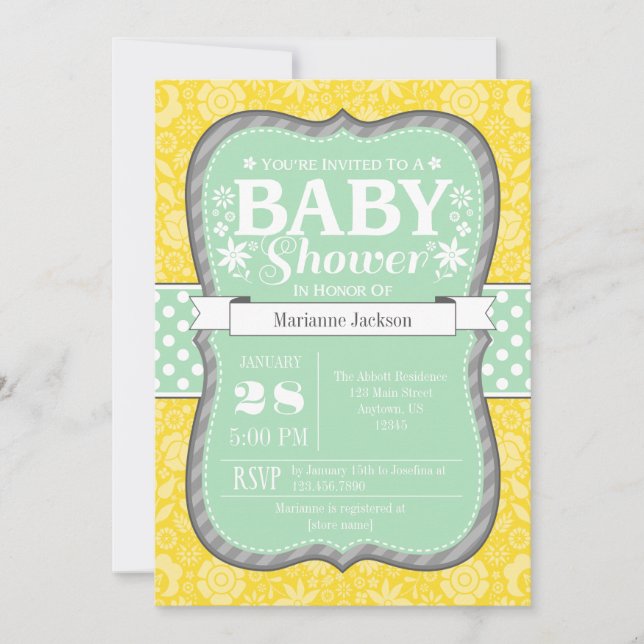 Invitación a Baby Shower de flor floral gris amari (Anverso)