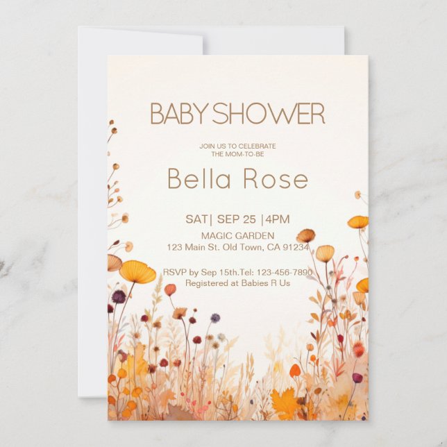 Invitación a Baby Shower de Flor Silvestre de otoñ (Anverso)