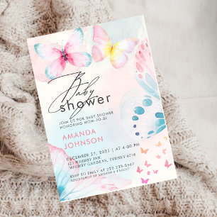 Invitación a Baby Shower de flor silvestre maripos