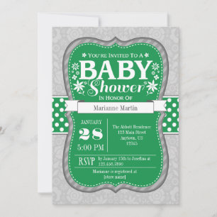 Invitación a Baby Shower de flor verde gris