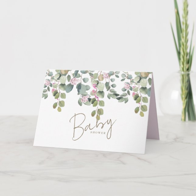 Invitación a Baby Shower de floración rosa de foll (Anverso)