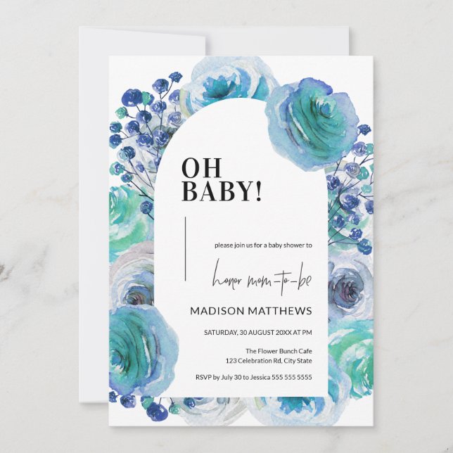 Invitación a Baby Shower de Floral Baby Boy (Anverso)