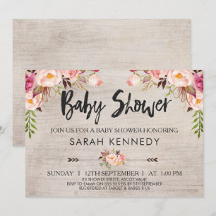 Invitación a Baby Shower de Floral Boho Rustic