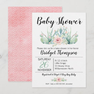 Invitación a Baby Shower de Floral Cactus chicas
