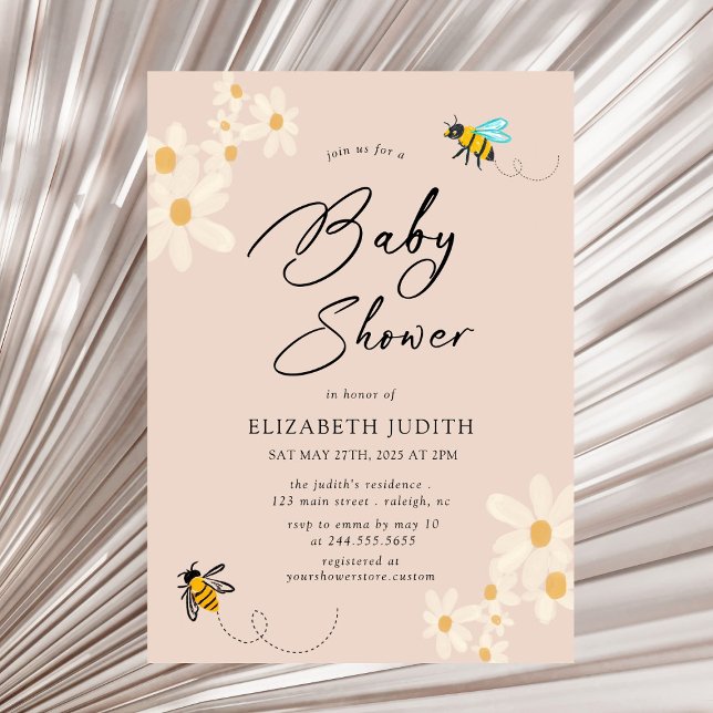 Invitación a Baby Shower de Floral Daisy Bees (Subido por el creador)