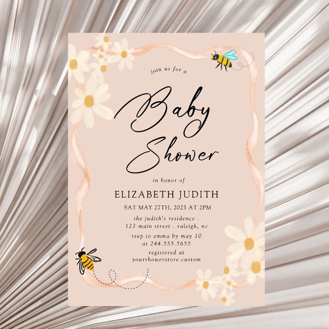 Invitación a Baby Shower de Floral Daisy Bees (Subido por el creador)