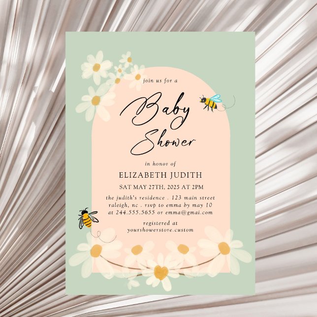 Invitación a Baby Shower de Floral Daisy Bees (Subido por el creador)