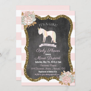 Invitación a Baby Shower de Floral de Purpurina de