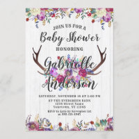 Invitación a Baby Shower de Floral Deer Antler Bou