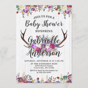 Invitación a Baby Shower de Floral Deer Antler Bou