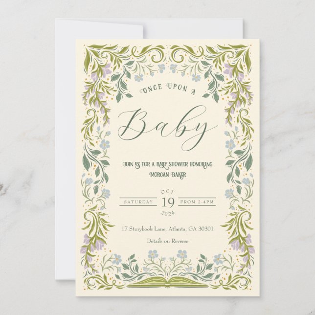 Invitación a Baby Shower de Floral Fairytale Book (Anverso)