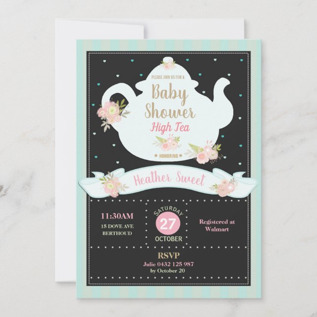 Invitación a Baby Shower de Floral High Tea Fiesta (Anverso)