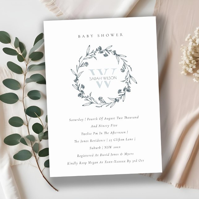 Invitación a Baby Shower de floral Laurel Wreath M (Subido por el creador)