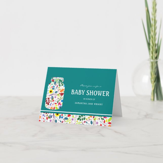 Invitación a Baby Shower de Floral Mason Jar (Anverso)